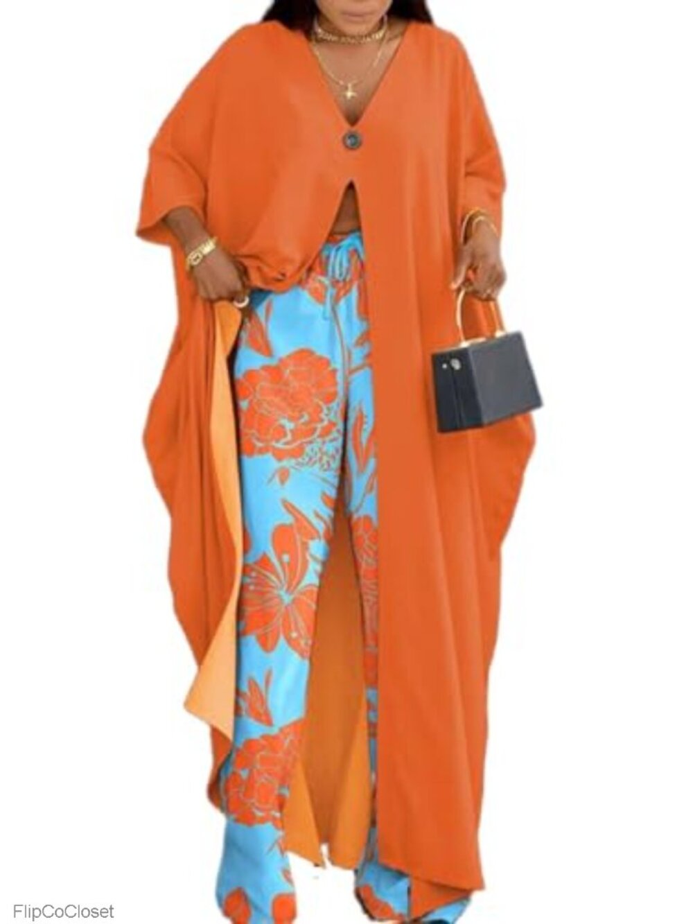 Plus Size 2 Piece Outfit African Print Cardigan & Palazzo Pants Set
